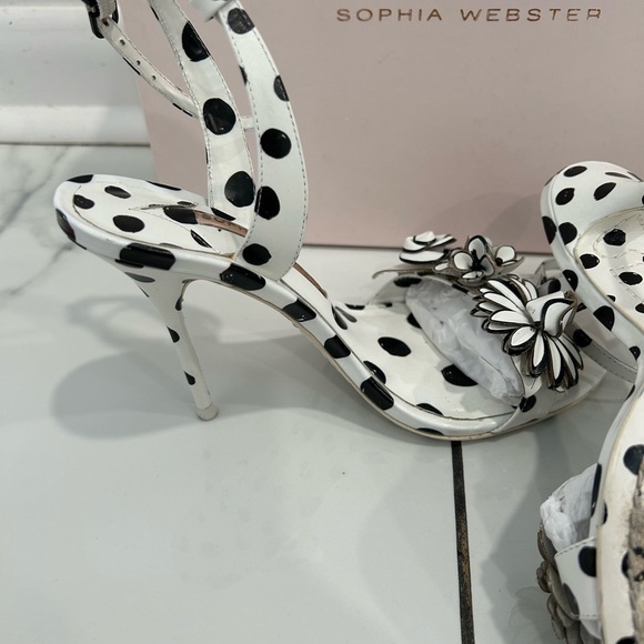 Sophia Webster Black and White Heels with Floral Accents
